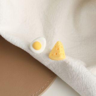 Egg Cheese Asymmetrical Resin Earring 1 Pair - S925 Silver - White & Yellow - One Size