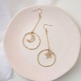 Resin Moon & Star Hoop Dangle Earring 1 Pair - One Size