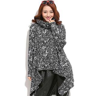 Print Turtleneck Asymmetrical Hem Pullover