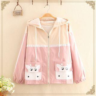 Cow Print Color-block Hooded Jacket