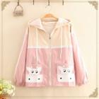 Cow Print Color-block Hooded Jacket
