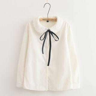 Crochet Collar Tie Neck Shirt