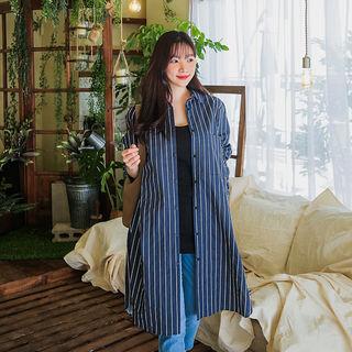 Round-hem Pinstripe Shirtdress
