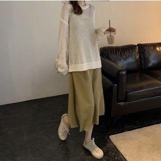 Crew-neck Sweater / Plain Midi Spaghetti Strap Dress