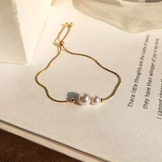 Faux Pearl Bracelet 1pc - Gold & White - One Size