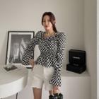 Two-way Checked Peplum Blouse