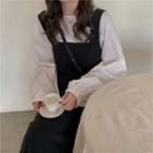 Long-sleeve Blouse / Plain Pinafore Midi Dress