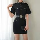 Set: Short-sleeve Mini Bodycon Dress + Belt