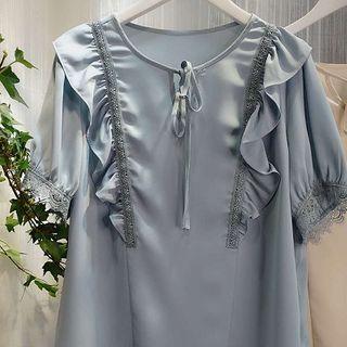 Ruffled Lace Trim Short-sleeve Blouse
