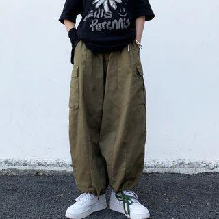 Plain Cargo Wide Leg Drawstring Pants
