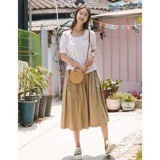 Drawstring-waist Flared Cotton Crop Pants