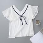 Short-sleeve Bow Lace Blouse