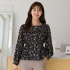 Square-neck Shirred Floral Peplum Blouse