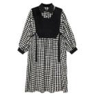 Knit Panel Checkerboard Midi A-line Dress Black & White - One Size