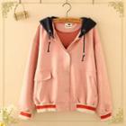 Color Block Buttoned Hooded Jacket