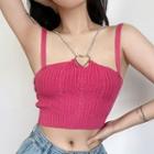 Chained Heart Buckled Knit Cropped Camisole Top