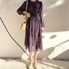 Color-block Chiffon Long-sleeve Dress As Shown In Figure - One Size