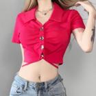 Collar Tie-strap Cropped T-shirt