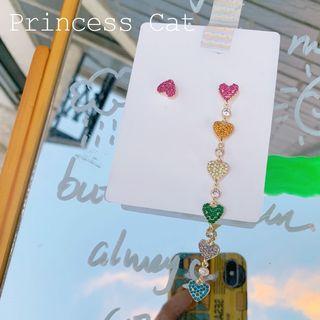 Asymmetric Heart-shaped Dangle Earring 1 Pair - Silver Needle - Love Heart - Multicolour - One Size
