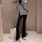 Striped One-shoulder Long-sleeve T-shirt / Boot-cut Pants