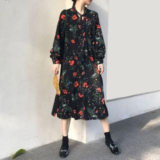 Floral Long-sleeve Shift Dress