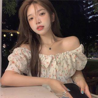 Short-sleeve Floral Top Pink & White - One Size