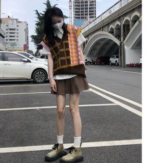 Plaid Sweater Vest / Pleated Skirt