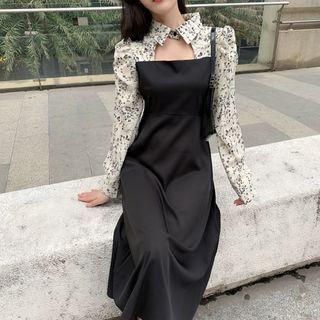 Mock Two Piece Floral Cutout Dress