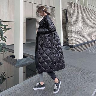 Buttonless Argyle Coat With Sash