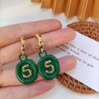 Numerical Alloy Dangle Earring 1 Pair - Silver Pin - Green & Gold - One Size
