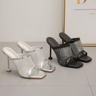 Mesh High Heel Slide Sandals