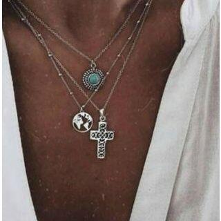Cross Pendant Layered Necklace As Shown In Figure - One Size