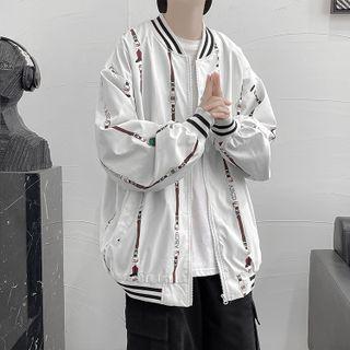 Long-sleeve Pattern Print Baseball Jacket