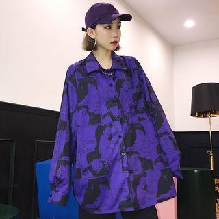 Comic Print Oversized Shirt Purple - One Size