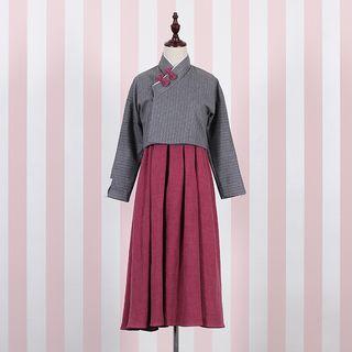 Pleated Midi Dress / Striped Blouse