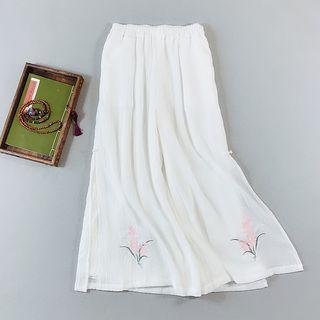 Embroidered Slit Wide-leg Pants