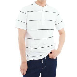 Plus Size Collared Striped Henley