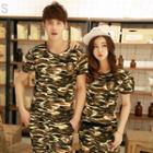 Couple Matching Set: Camouflage Printed T-shirt + Shorts