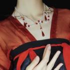 Retro Faux Pearl Layered Necklace 1pc - Red & White & Light Blue - One Size