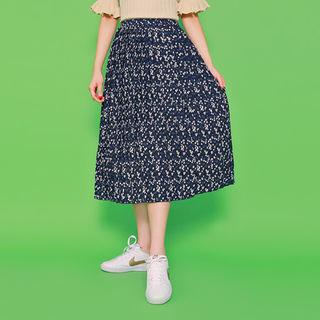 Floral Print Pleated Long Skirt