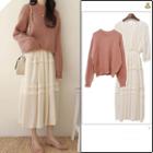 Plain Sweater / 3/4-sleeve A-line Midi Dress