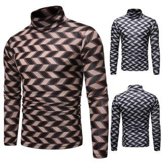 Mock-turtleneck Long-sleeve Patterned T-shirt