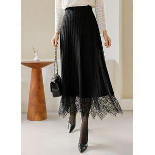 Lace-hem Ribbed Maxi Knit Skirt