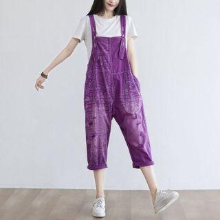 Ethnic Pattern Printed Denim Jumper Pants
