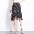 Asymmetric Floral Chiffon Ruffled A-line Skirt