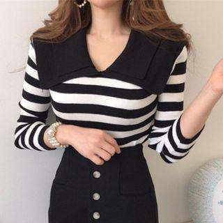 Sailor Collar Striped Top Stripe - One Size