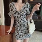 Gingham Puff-sleeve A-line Mini Dress