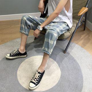 Gingham Distressed Carpi Pants