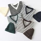 Set: Knit Beanie + V-neck Striped Sweater