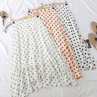 Heart Print Chiffon Midi A-line Skirt